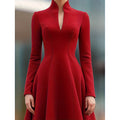Women's spring/autumn fashionable elegant solid color stand collar slim fit long sleeve dress - perfect for casual, business, office, and date outings
