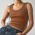 S391586 european and american street style brown ribbed studded tank top - hot girl slim fit sleeveless top - cross-border supply