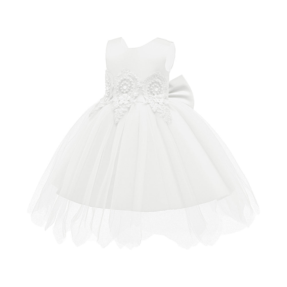 Wholesale foreign trade children's wear: embroidered princess dress for girls, asymmetrical mesh dress with large bow