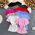 Summer hot girl style short t-shirt short sleeve sense of designniche style square neck heart exposed collarbone exposed navel knitting shirttops women