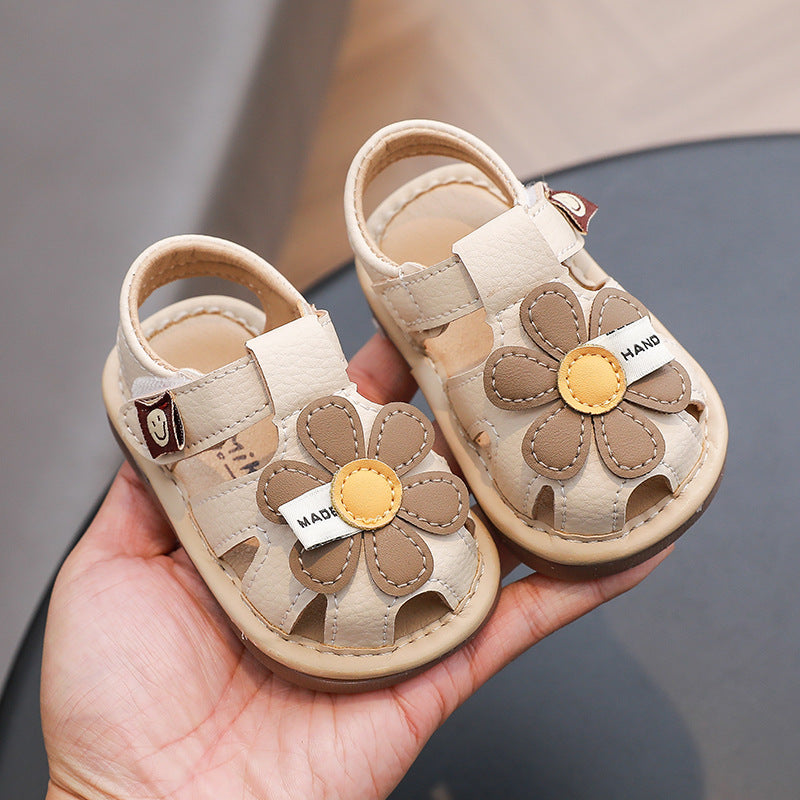 spring/summer newborn & toddler crib shoes, first walker sandals, british style soft sole baby shoes, closed-toe hollow-out walking shoes