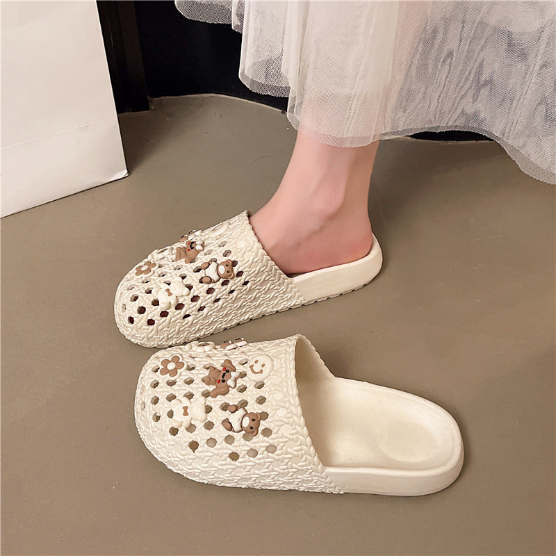 Cut out half-pack slippers for women 2026new arrivaloutwearfashion crocs soft bottom half-pack cartoon bear sandals and slippers for women