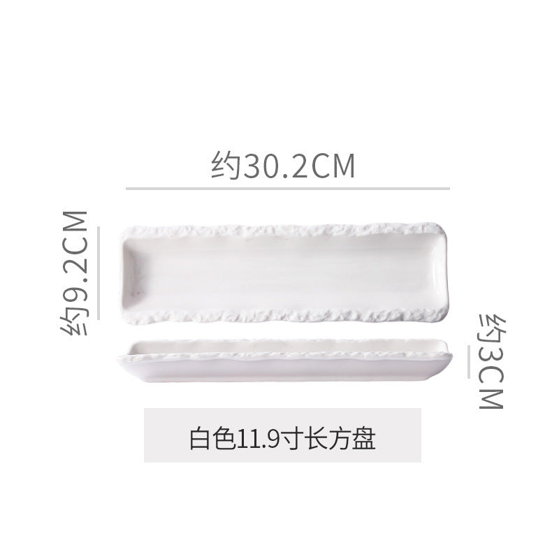 Rock texture minimalist ceramic western dinnerware black and white bowls plates dishes restaurant hotel high-end plating fruit salad bowl