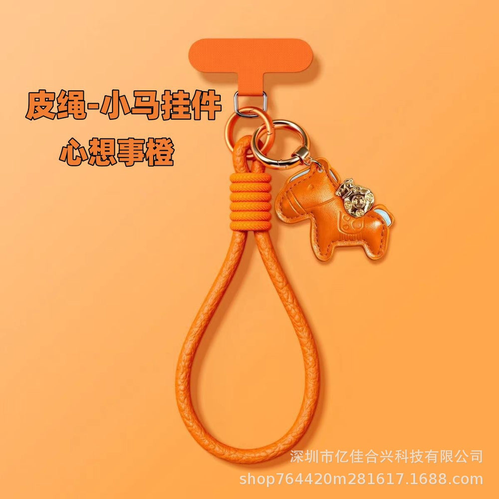 New year's edition pony leather phone lanyard - "get rich quick" wrist strap, bag charm, keychain, anti-lost short lanyard