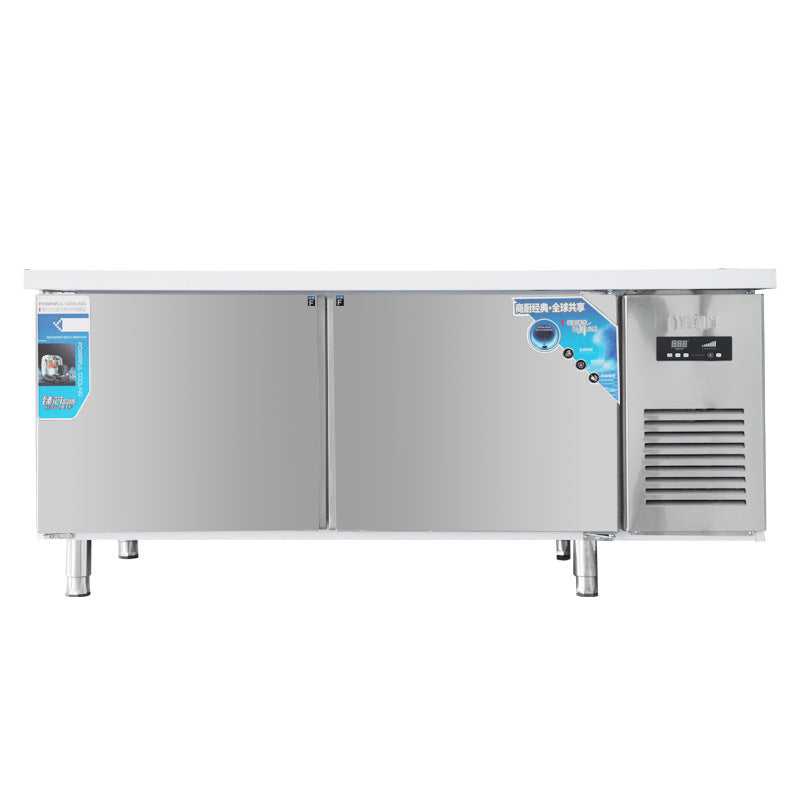 Commercial cold display workstation for milk tea shops - dual temperature refrigerated workbench for kitchen use - fresh food display counter