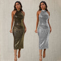 C7195 cross-border   fashion women's halter sequin bodycon sexy slim-fit dress