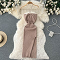 Spring and summer elegant socialite haltercut outtube top hip-covering long skirt women's tight sexybackless slit knitting long skirt