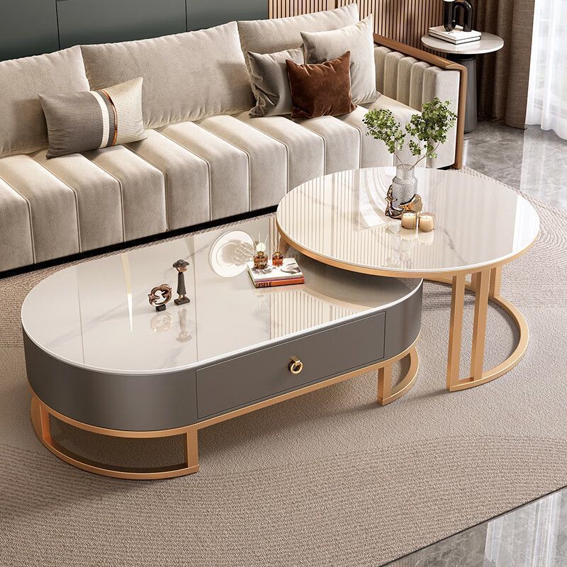 Slate oval coffee table for home living roomaccessible luxury moderncasual small apartment tea table 2024new arrival combination
