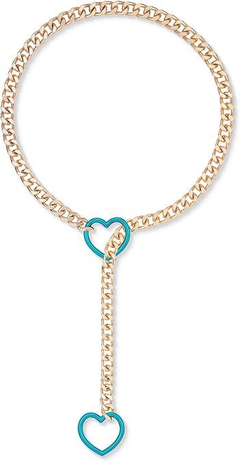 2024 new cross-border multi-color heart & o-ring adjustable punk cuban long necklace - couple's style