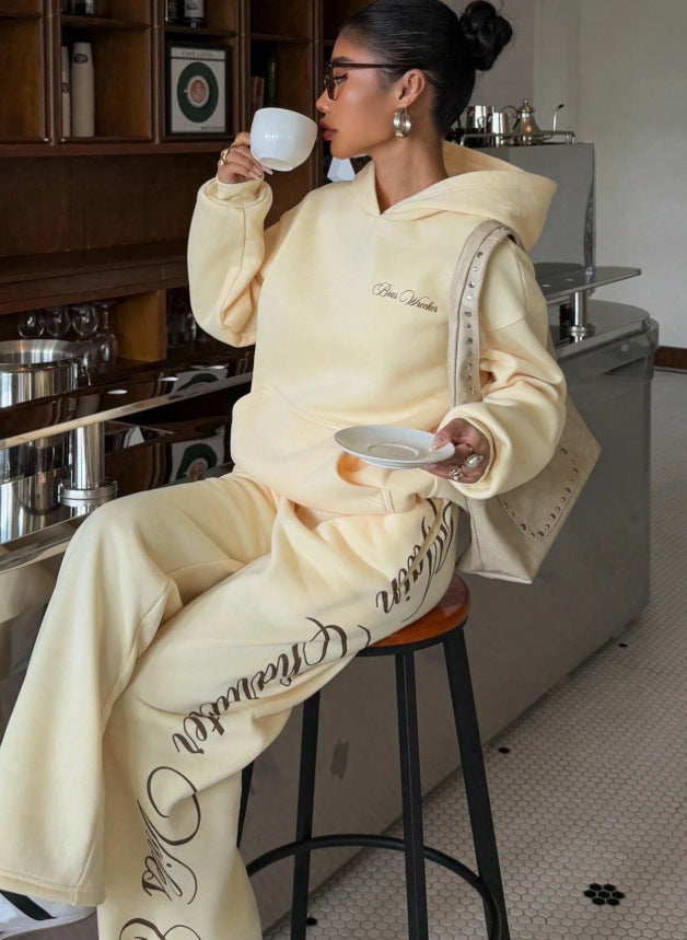 fashion cross-border women's hooded sweatshirt suit embroidered letters loose sports two-piece set