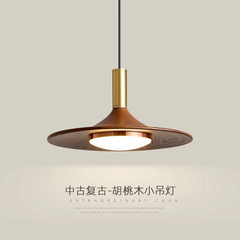 Walnut restaurant light American retro bedroom bedside light simple creative flying saucer homestay bar light Nordic chandelier