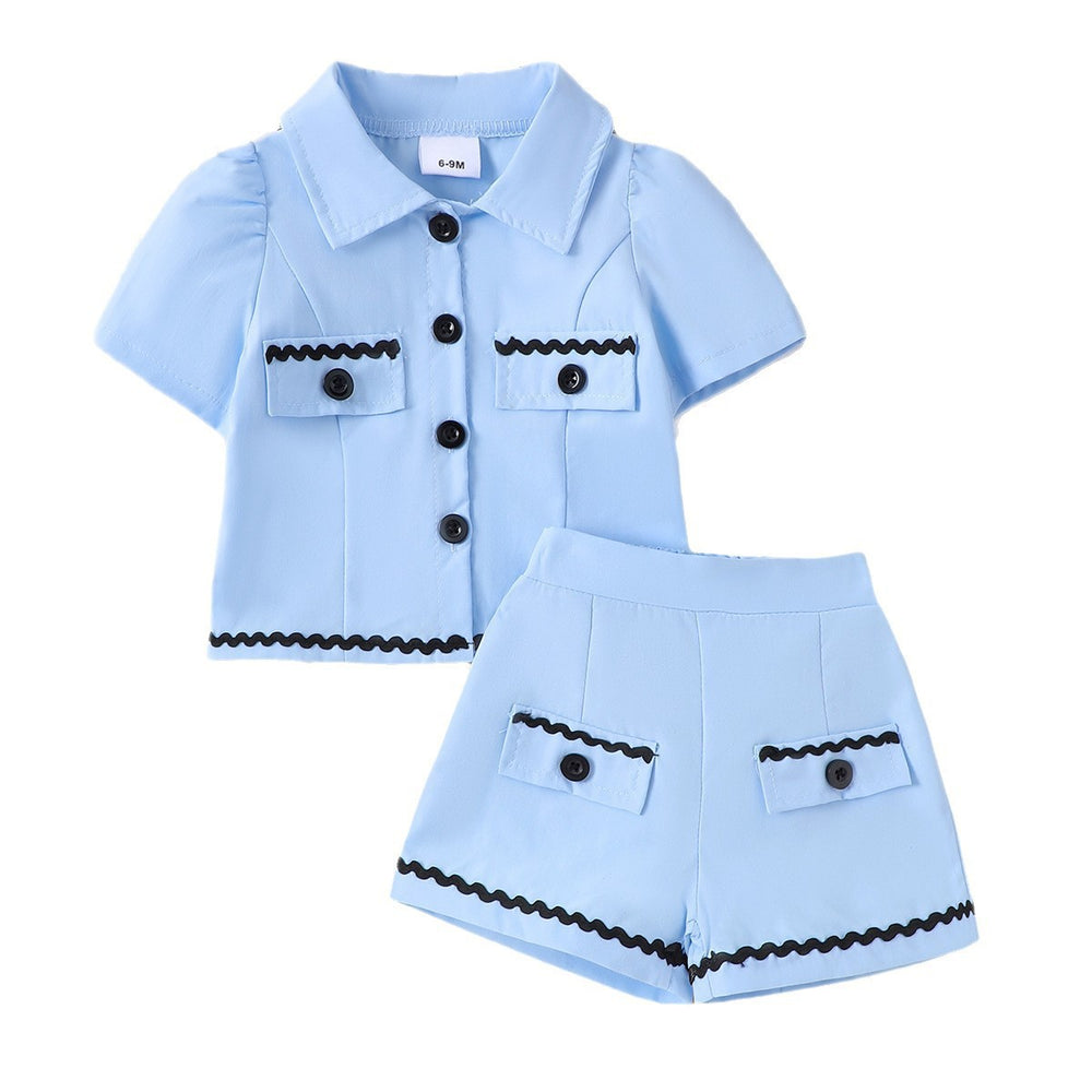 Children's clothing shein cross-border girl suit short-sleeved shirt + shorts two-piece set
