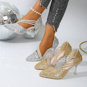 European and american rhinestone pointed-toe stiletto heels - new spring/summer collection - wedding shoes, bridal shoes, hollow-out sexy low-cut elegant pumps