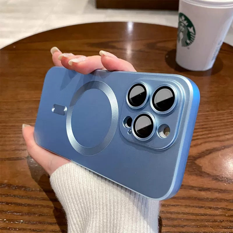 Magsafe magnetic suction suitable for iphone 16 mobile phone case comes with lens film apple 17pro frosted all-inclusive soft case