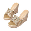 Women's wedge heel platform sandals - champagne, fashionable slip-ons, versatile, elegant, casual, high heels - cross-border amazon