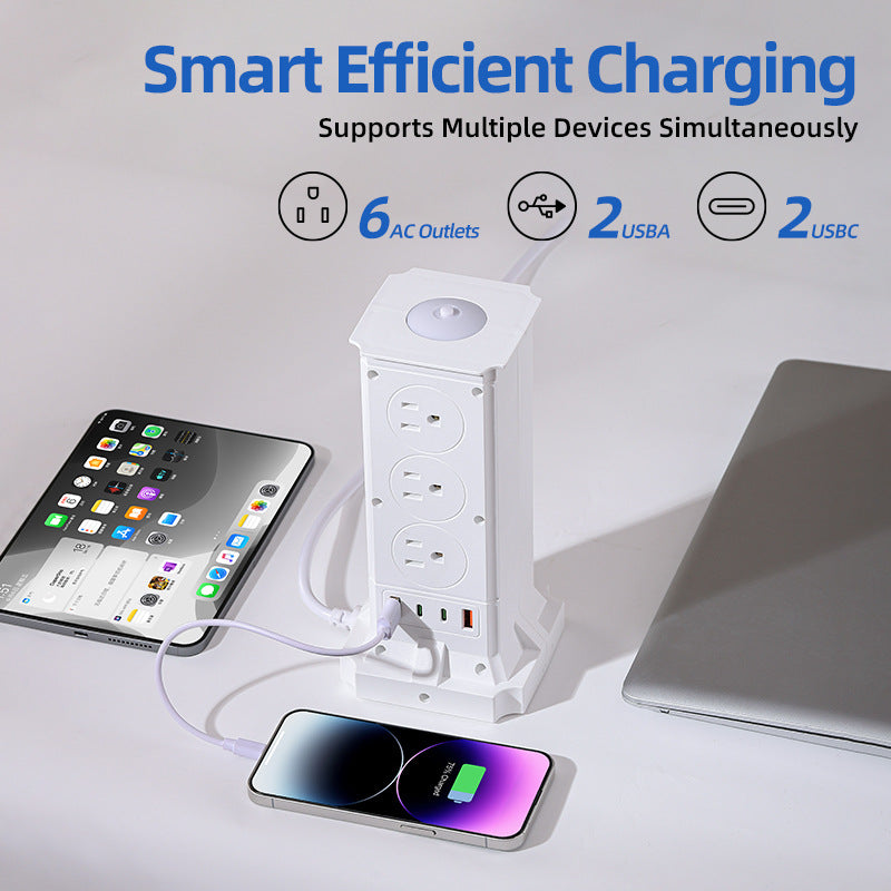 Us 110v usb multi-port pd fast charging power strip with dual-sided outlets and extension cord