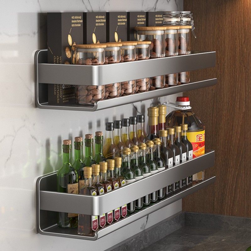 Popular Space Aluminum Kitchen Oil Salt Sauce Vinegar Seasoning Shelf No Punching Seasoning Box Can Bottle Storage Rack