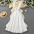 Frenchruffles square neck dress women's summernew arrivalk-stylehigh waistslimming look holiday styleelegant long skirt