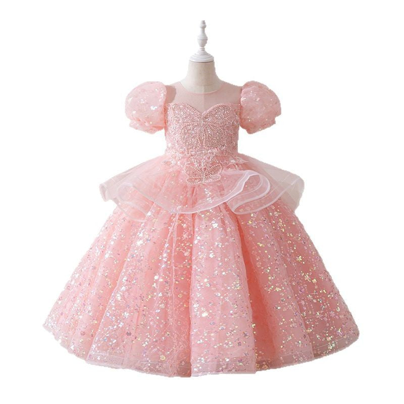 High-end children's first birthday dress, little girl's birthday princess gown, hostess piano performance outfit, children's day performance, runway show