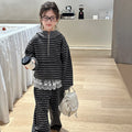 Girls' outfit set:  spring/autumn new korean style striped hoodie and wide-leg pants two-piece casual trendy set for mid-to-large children
