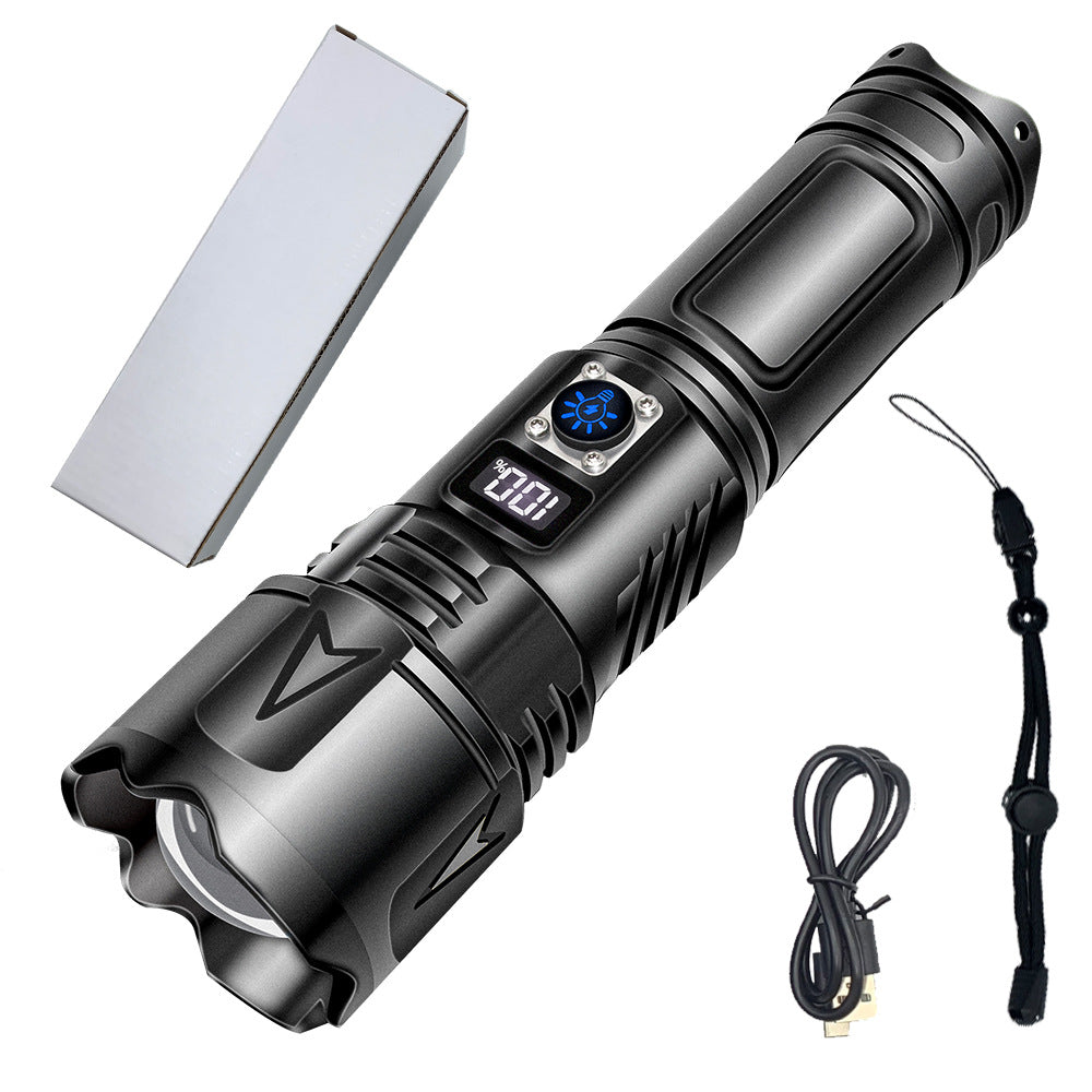 Cross-border Douyin strong light long-distance digital display flashlight outdoor charging super bright flashlight emergency flashlight factory wholesale