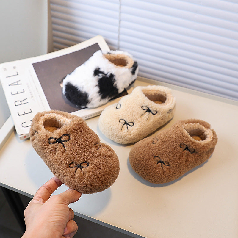 Girls' fleece-lined lambswool outdoor warm cotton shoes,  new korean style, cute fuzzy slippers, loafers