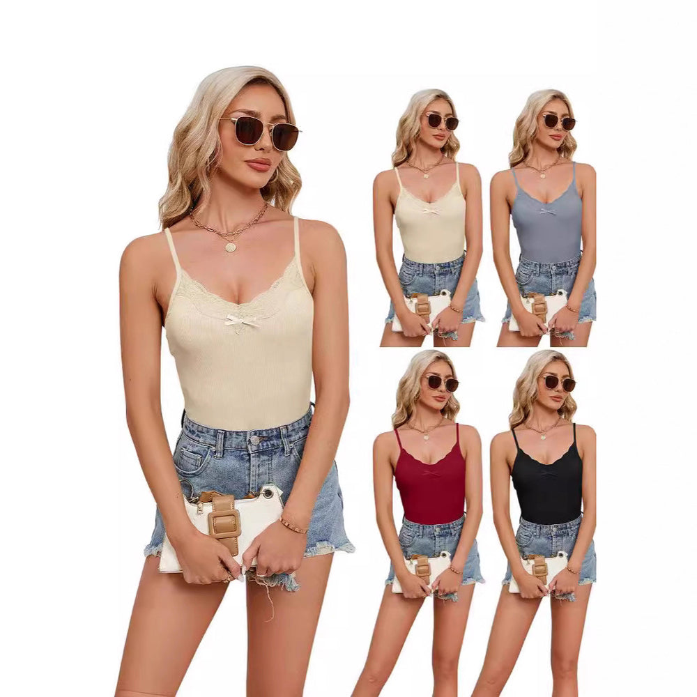 2024 amazon fashion cross-border summer women's lace v-neck adjustable spaghetti strap camisole