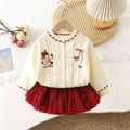 Girls' fall/winter outfit: new knitted cardigan and princess tutu skirt set for little girls - stylish two-piece set with mesh overlay