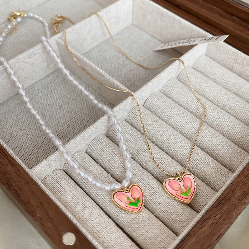 Flower love pendant pearl necklace for women easiest for matchniche style design popular necklace korean fashionsweet clavicle chain
