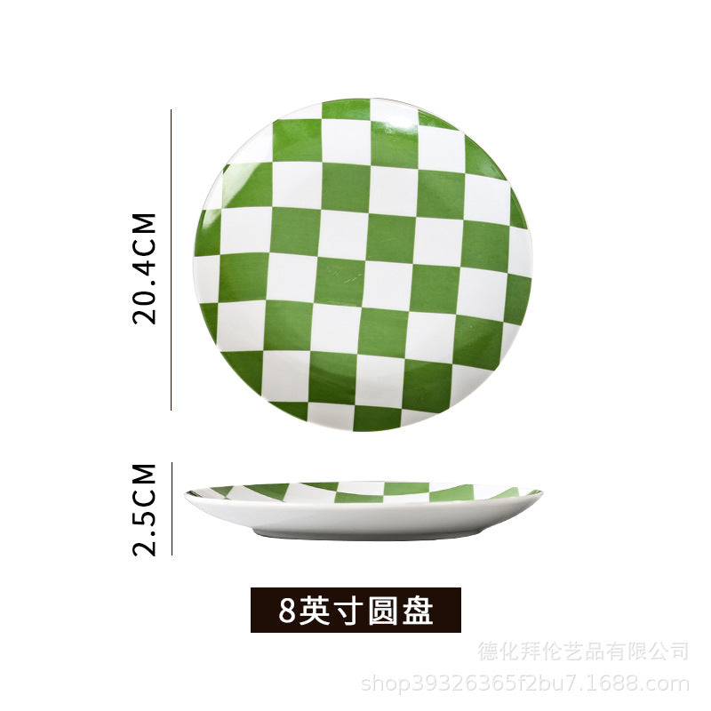 Instagram-worthy creative printed ceramic chessboard pattern dinner plates - stylish dinnerware for restaurants, home use, western cuisine, baking, and plating