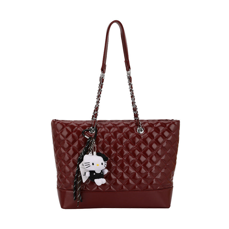 Large capacity retro diamond quilted chain women's bag autumn/winter solid color commuter tote cross-border new small chanel-style shoulder bag