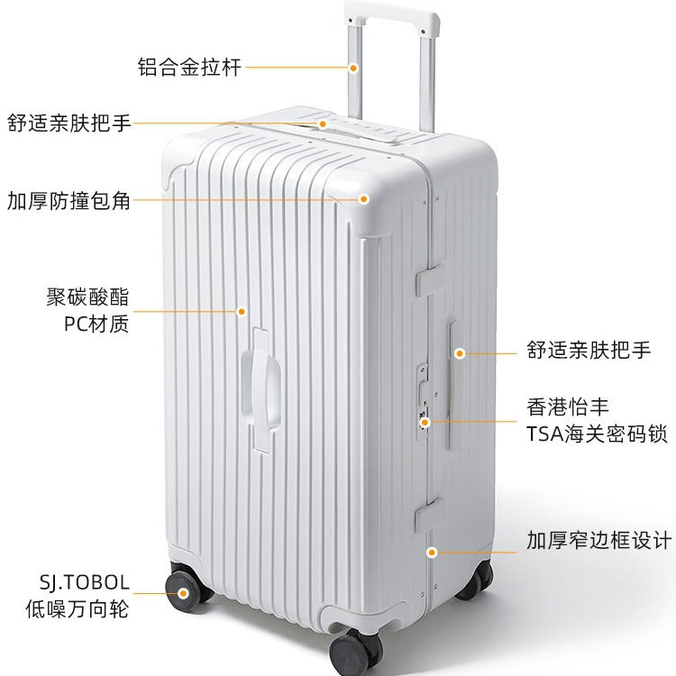 Large capacity suitcase Women's 24-inch aluminum frame trolley case Thickened 28-inch suitcase Leather case Password box Boarding