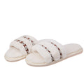 2024fall and winter fur slippers women's home large size heattech floor shoes rhinestone heattech one-line outwear fur cotton slippers