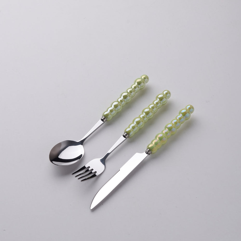 Light luxury style ins knife, fork, spoon, pearl handle, stainless steel tableware, creative fork, household high-looking mooncake knife and fork