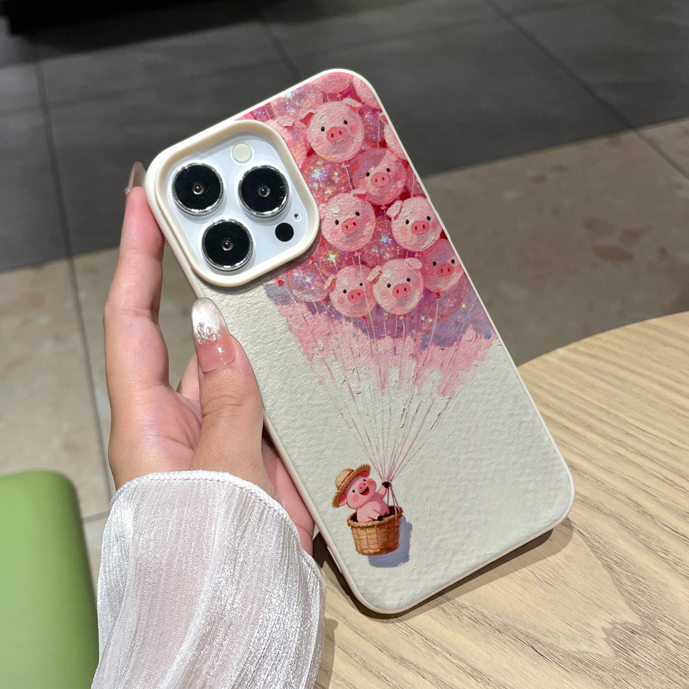 Vitality hot air balloon piggy mobile phone case suitable for iphone17pro apple 16 all-inclusive anti-fall protective case wholesale