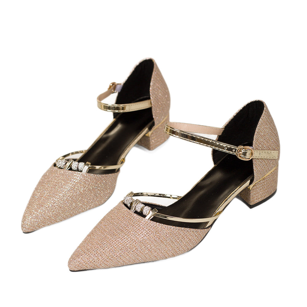 2026new arrivalaccessible luxury rhinestone pointed thick heel sandals women's eleganteasiest for matchtie back high heels pointed toe