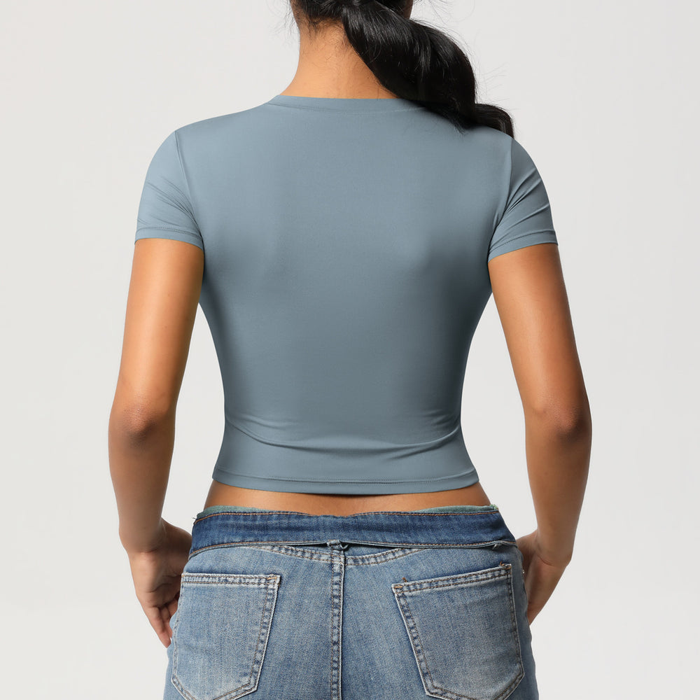double-sided nylon casual tight-fitting quick-drying pilates tops yoga wear short-sleeved running fitness sports t-shirt