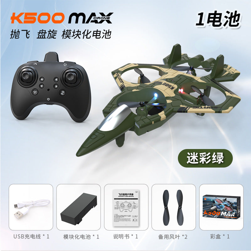 Kids' foam remote control airplane toy with lights, stunt flips, hand-launched glider fighter jet model, elementary school student drone