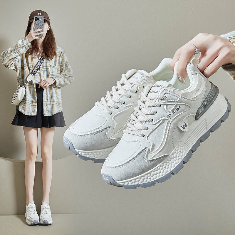 Women's plus size leather sneakers for cross-border e-commerce: new korean style, versatile, flat, non-slip, fashionable casual running shoes