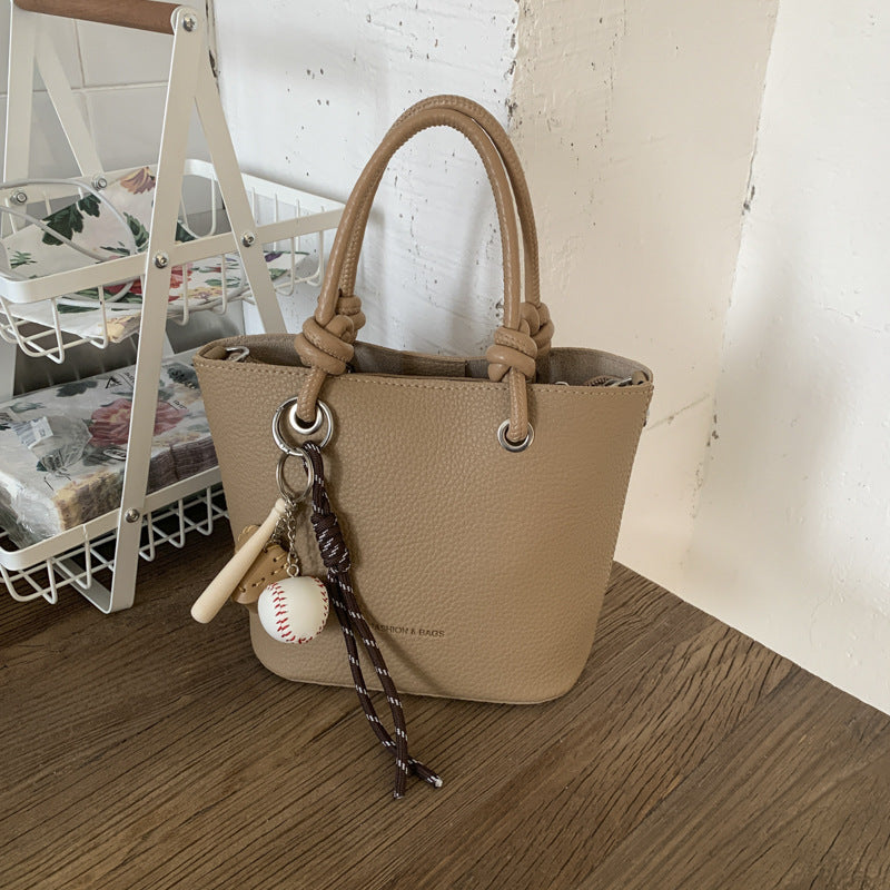 Cross-border high-end lychee pattern bucket bag women's 2025 new portable vegetable basket bag fashionable shoulder messenger bag