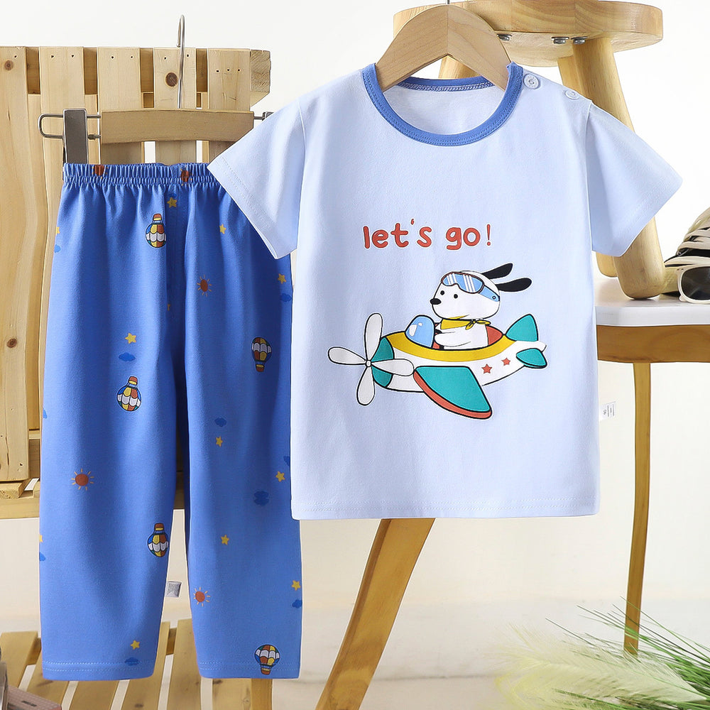 Kids' short-sleeve cotton set: summer t-shirt & pajamas for boys & girls - perfect for home wear and sleepwear