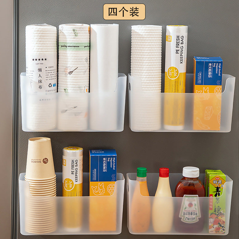 Kitchen seasoning, bathroom tissue sundries storage box, plastic refrigerator side multi-functional plastic wrap wall-mounted storage box