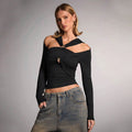 Fashionins cross-border fashion sense of design women's street style t-shirt spring and summer off-shoulder silmeleganttops