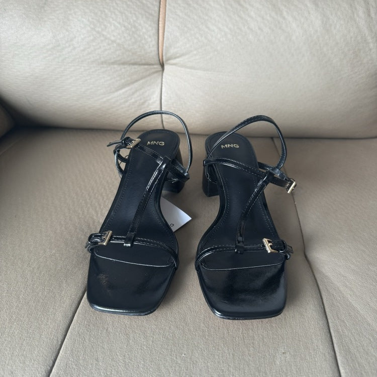 Spanish mango 2025 summer collection: new tie-up chunky heel sandals with square toe design - french style high heels