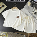 Summer kids' waffle knit short sleeve set: boys' casual activewear, girls' loose-fit t-shirt, wholesale baby clothes