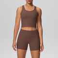 New arrival: cross-border brushed solid color breathable tank top & pocket shorts yoga set - two-piece activewear for running and fitness