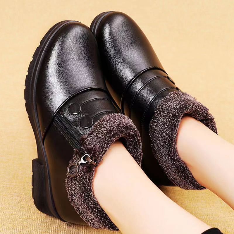 Winter slip-on fleece-lined cotton shoes heattech ladieswear shoes non-slipthickened cotton shoes for middle-aged and elderly people flatsnon-slip granny shoes
