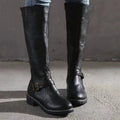 fall and winternew arrivalfashion side zipper round head belt buckle knee high women's knight boots in stockplus size boots for women