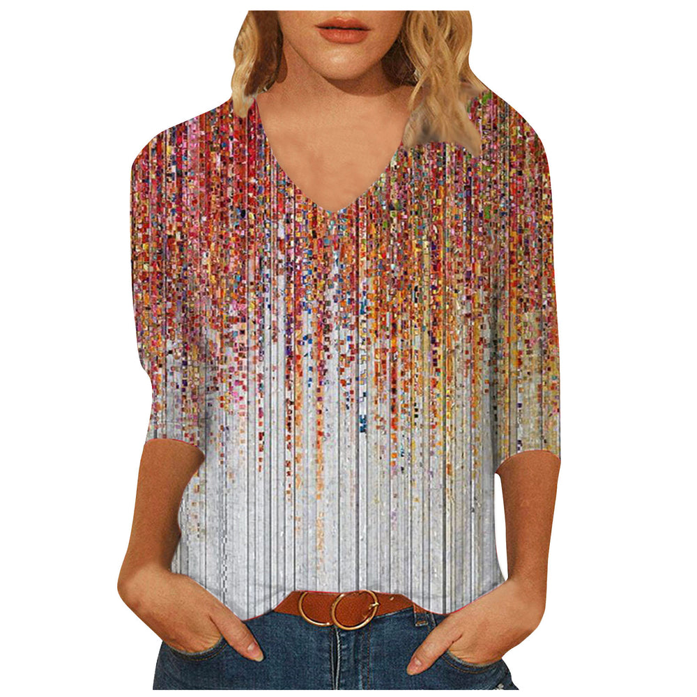 cross-border  women's casual v-neck 3/4 sleeve t-shirt top - in stock