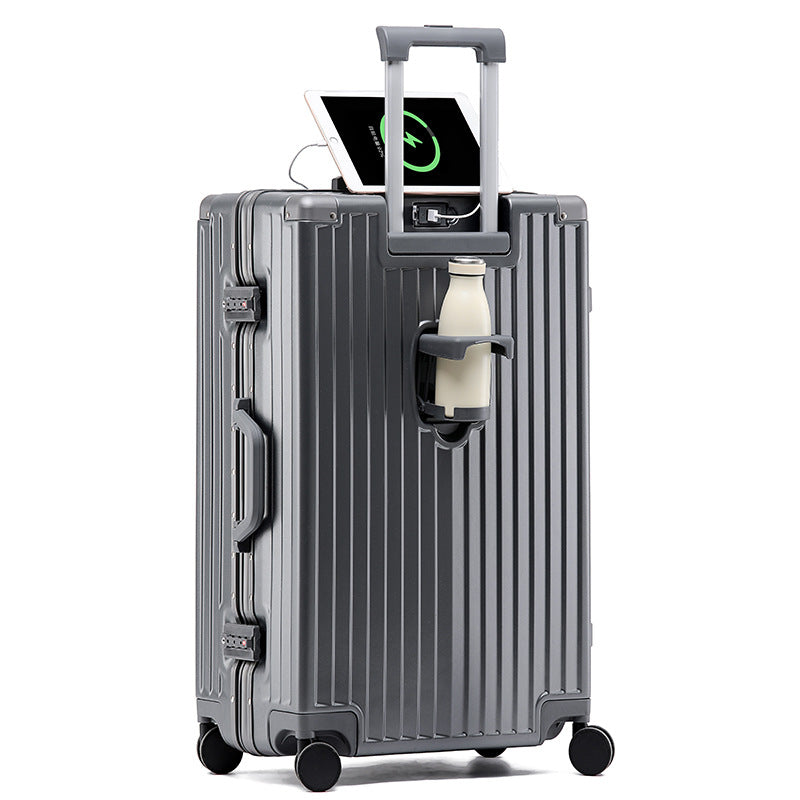 New high-value suitcase female trolley case aluminum frame universal wheel suitcase male student password case 24 leather cases
